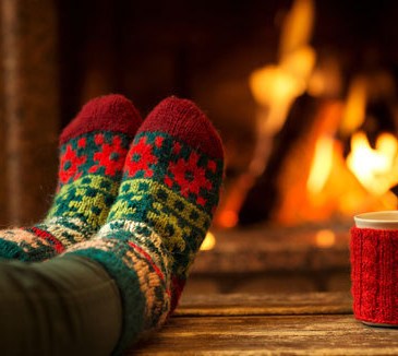 Relaxing near the fireplace.