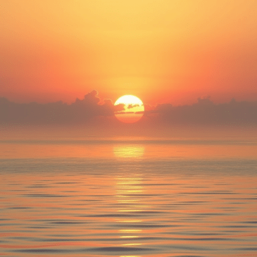 A sunrise over a quiet and serene lake.