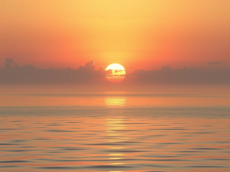 A sunrise over a quiet and serene lake. 