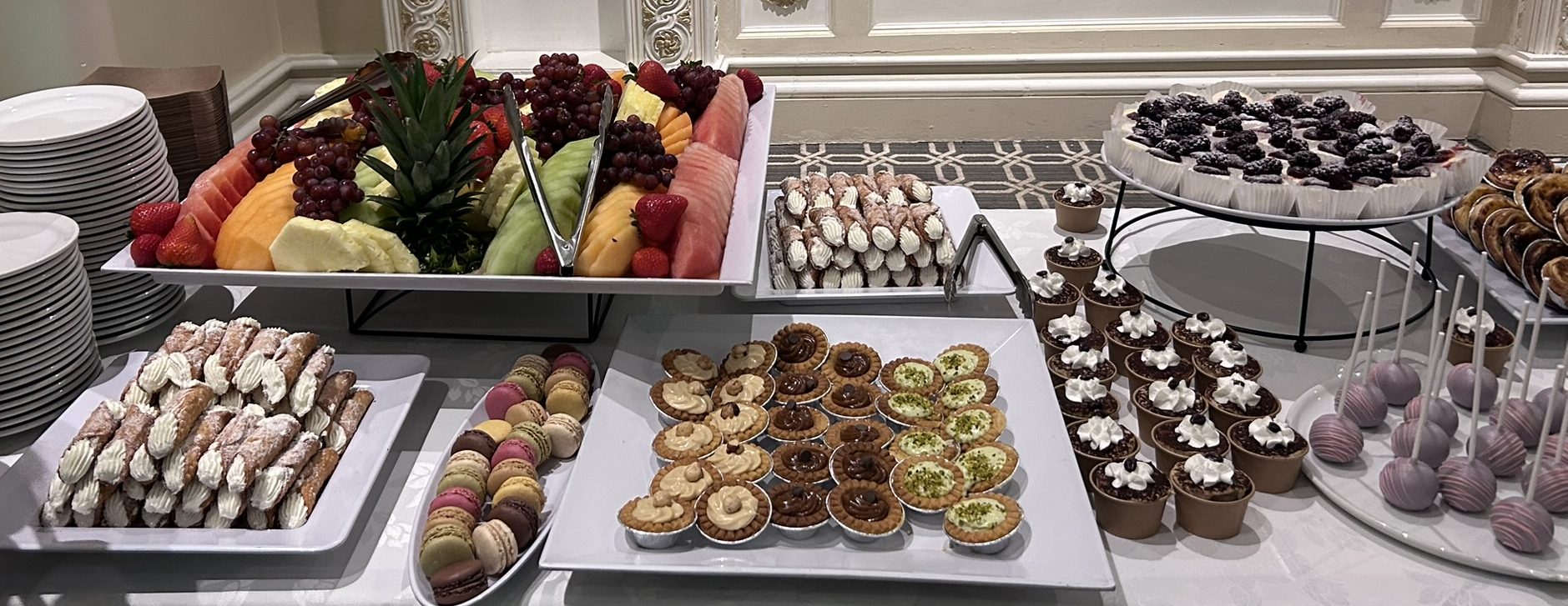 Spread of delicious desserts and sweets.